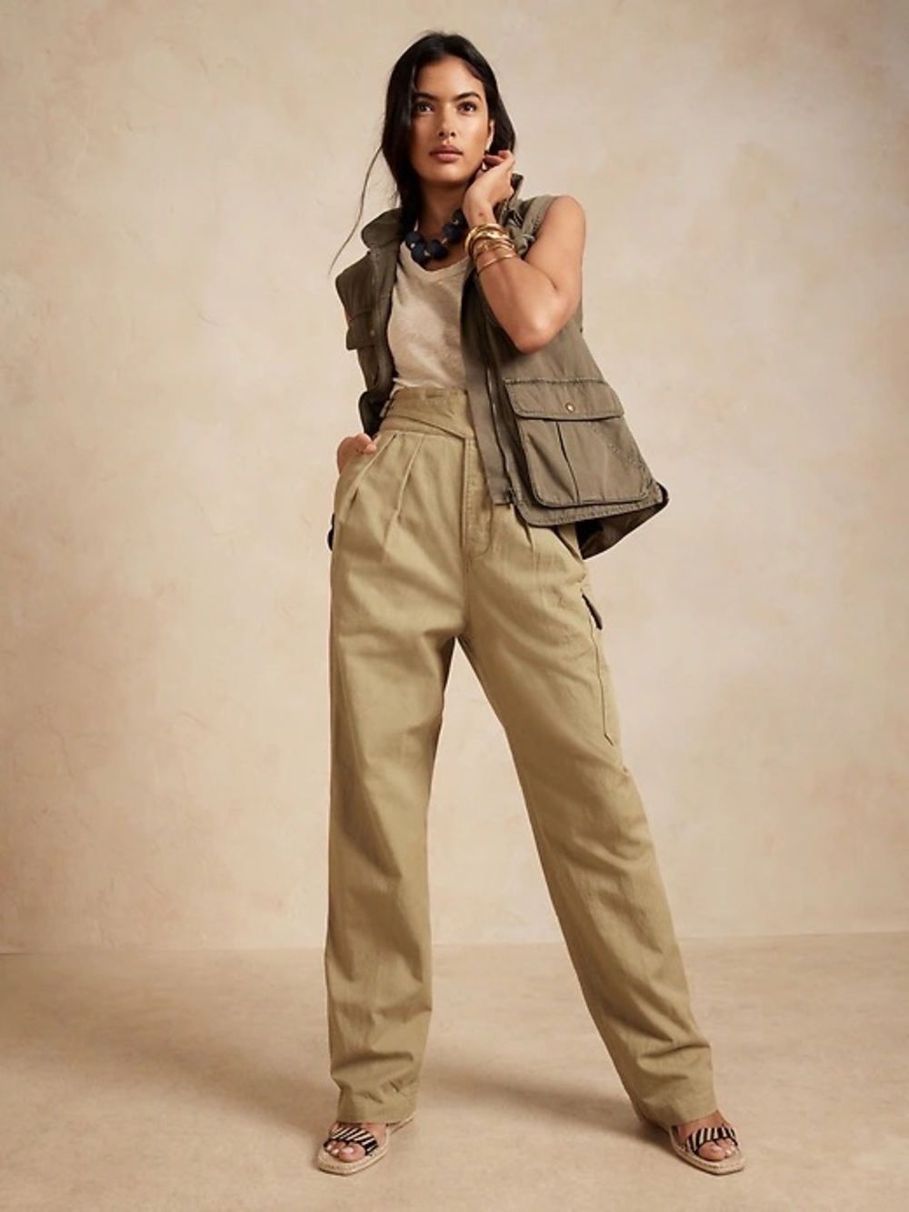 Banana Republic Olive High-Rise Wide-Leg Utility Pants